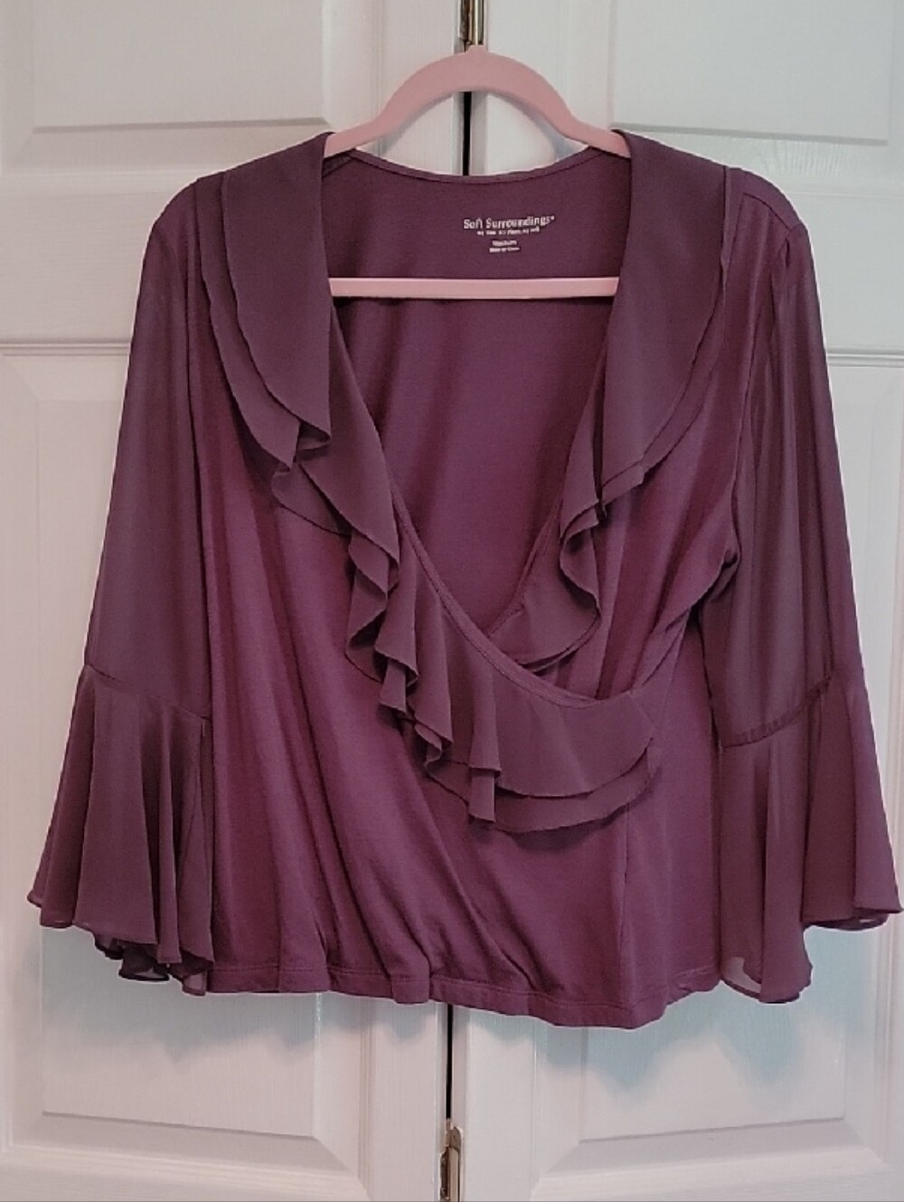Soft Surroundings Plum Ruffle Front Blouse